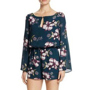 CUPCAKES AND CASHMERE Pink Floral Teal Green Keyhole Long Flare Sleeve Romper 4
